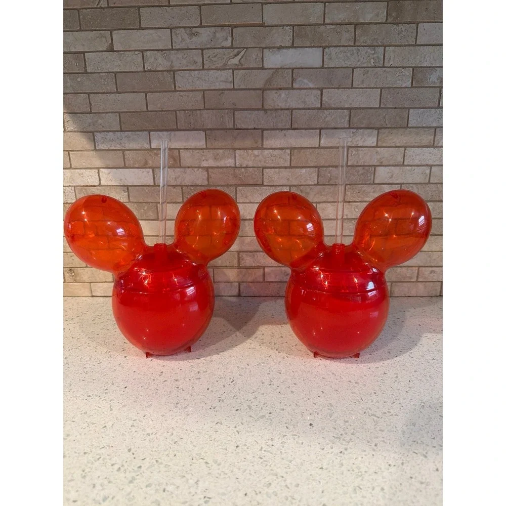 Disney Parks Mickey Mouse Balloon Sipper Cup Red Souvenir Drink Cup Set Of 2 NEW